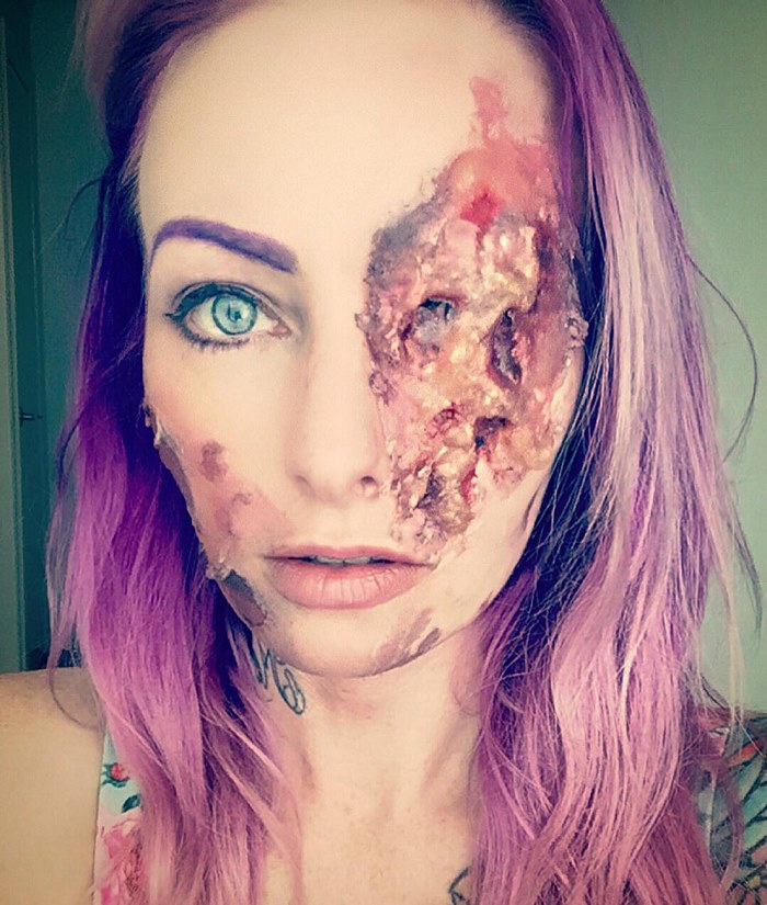 The 33-year-old's work features gauged out eyes and melting skin