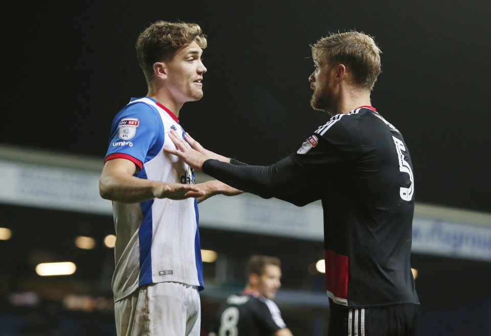  Blackburn's Sam Gallagher squares off with Nottingham Forest's Matt Mills during his side's 2-1 win