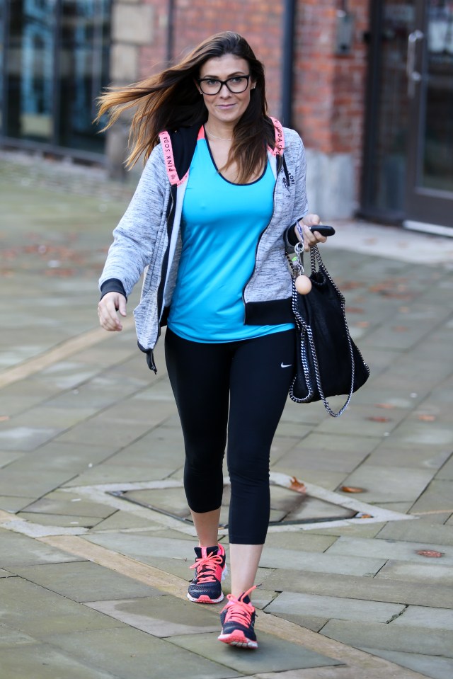 Kym Marsh seen in gym gear leaving Key 103 Radio Station after guest presenting the Breakfast Show with Mike Toolan - 19/10/16