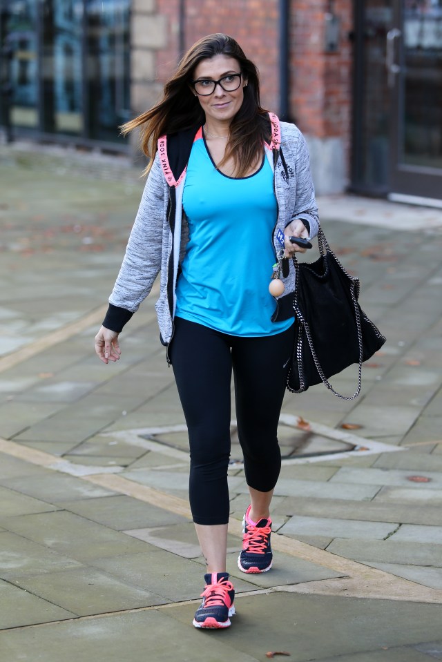 Kym Marsh seen in gym gear leaving Key 103 Radio Station after guest presenting the Breakfast Show with Mike Toolan - 19/10/16