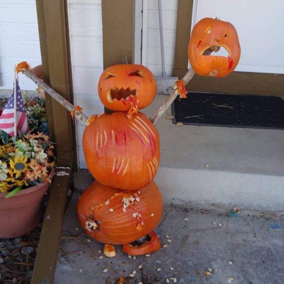 The Halloween pumpkins are a far cry from the standard Jack-o-lanterns