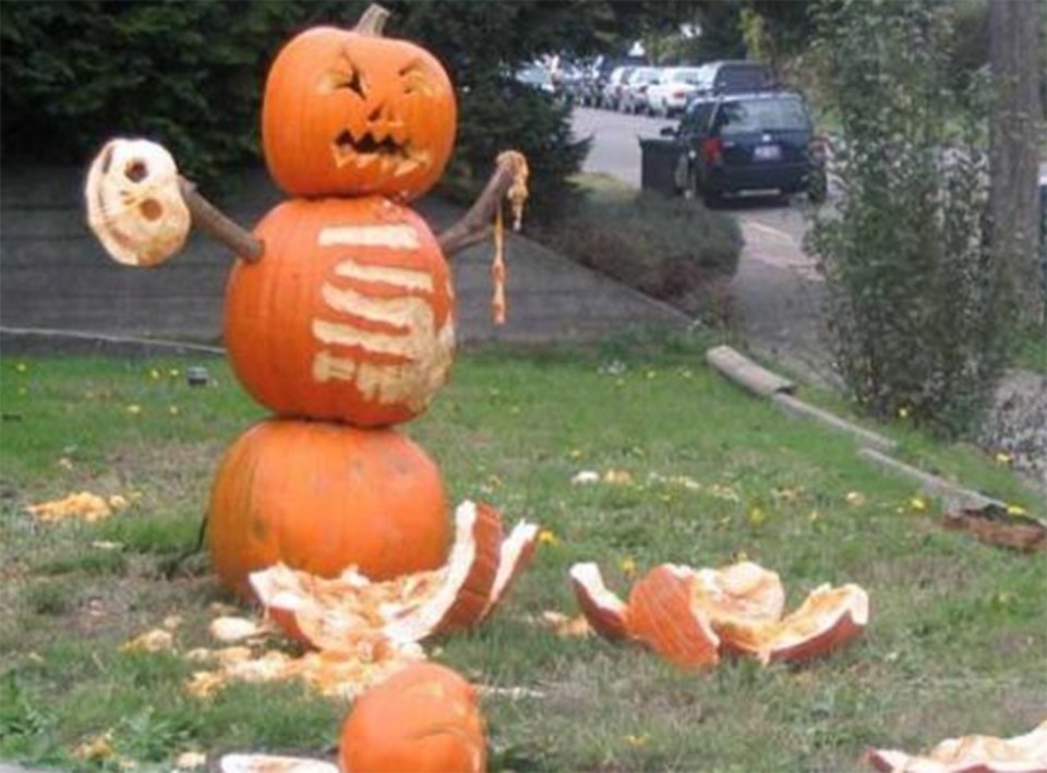 This crazy pumpkin has gone on a killing spree and is surrounded by squashed squash