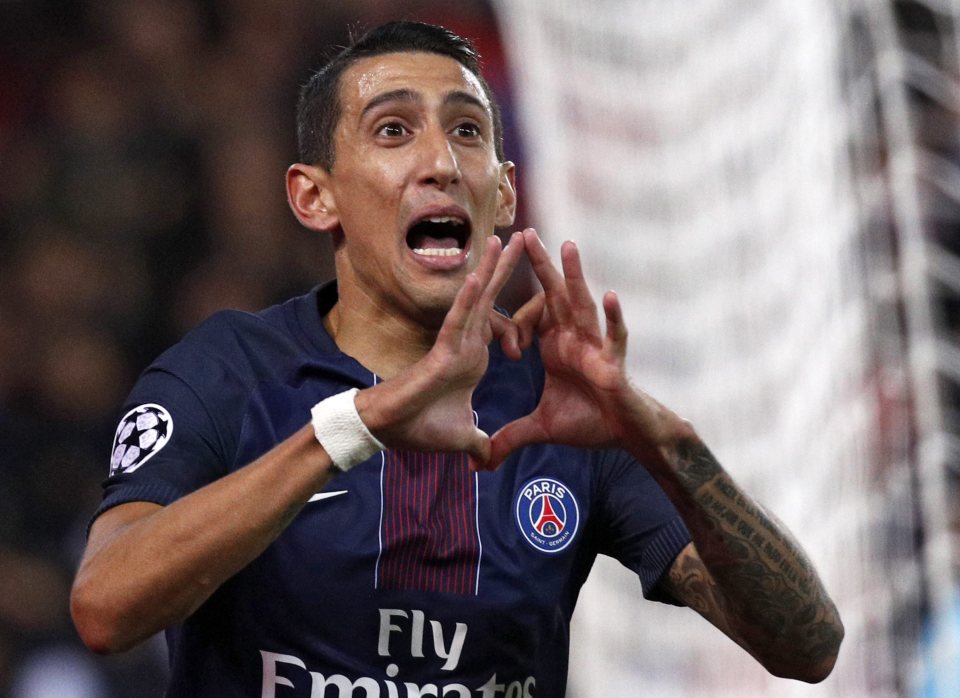 epa05592844 Angel Di Maria of Paris Saint Germain celebrates after scoring the 1-0 goal the UEFA Champions League group A soccer match between Paris Saint Germain (PSG) and FC Basel at Parc des Princes stadium in Paris, France, 19 October 2016. EPA/YOAN VALAT