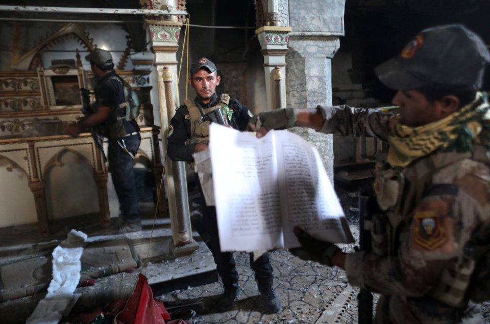  A soldier with religious texts at the church