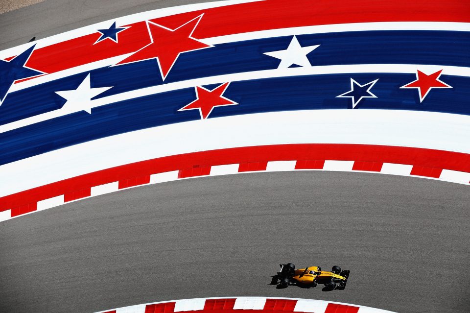 Jolyon Palmer in action at the United States Grand Prix