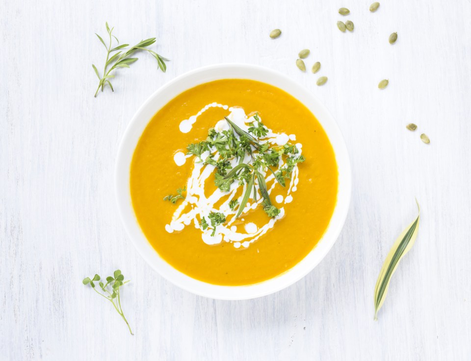 Pumpkin soup is packed full of vitamins A, C and E and essential minerals