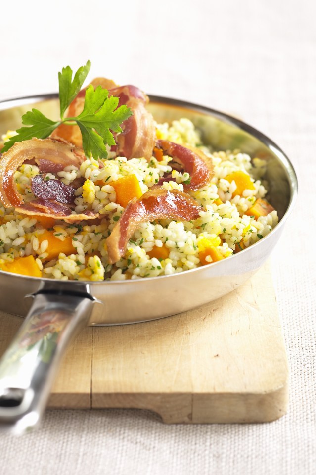 Pumpkin and pancetta risotto will go down a treat at any spooky dinner