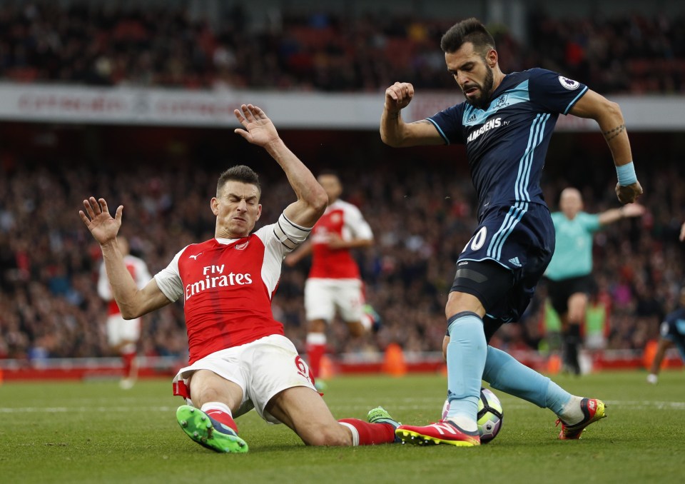  Koscielny thwarting another Boro attack in goalless draw at the Emirates