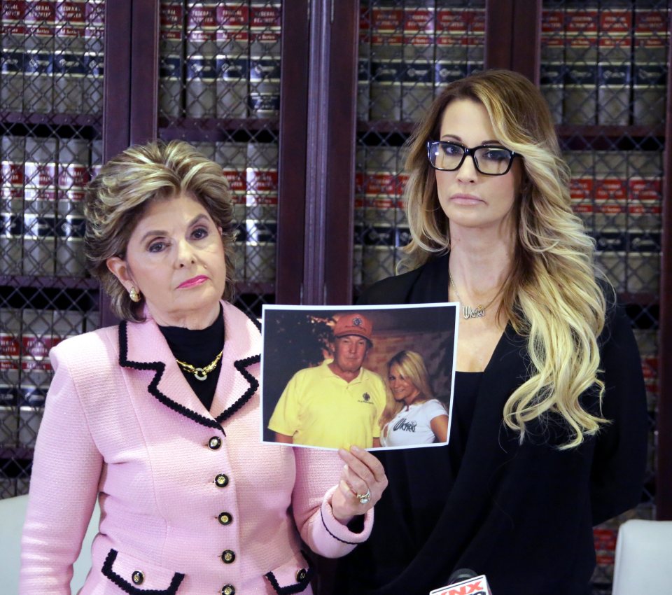  Jessica Drake and attorney Gloria Allred with a picture of Drake and Trump