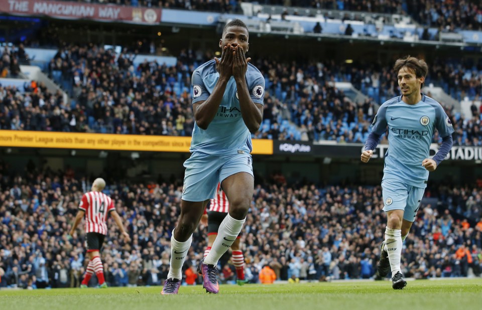 Iheanacho wheels away after scoring the equaliser that helped his side to a point against Southampton