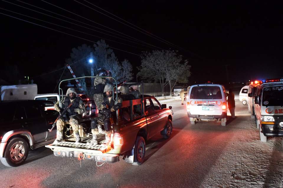 Pakistani army soldiers arrive at the Ba