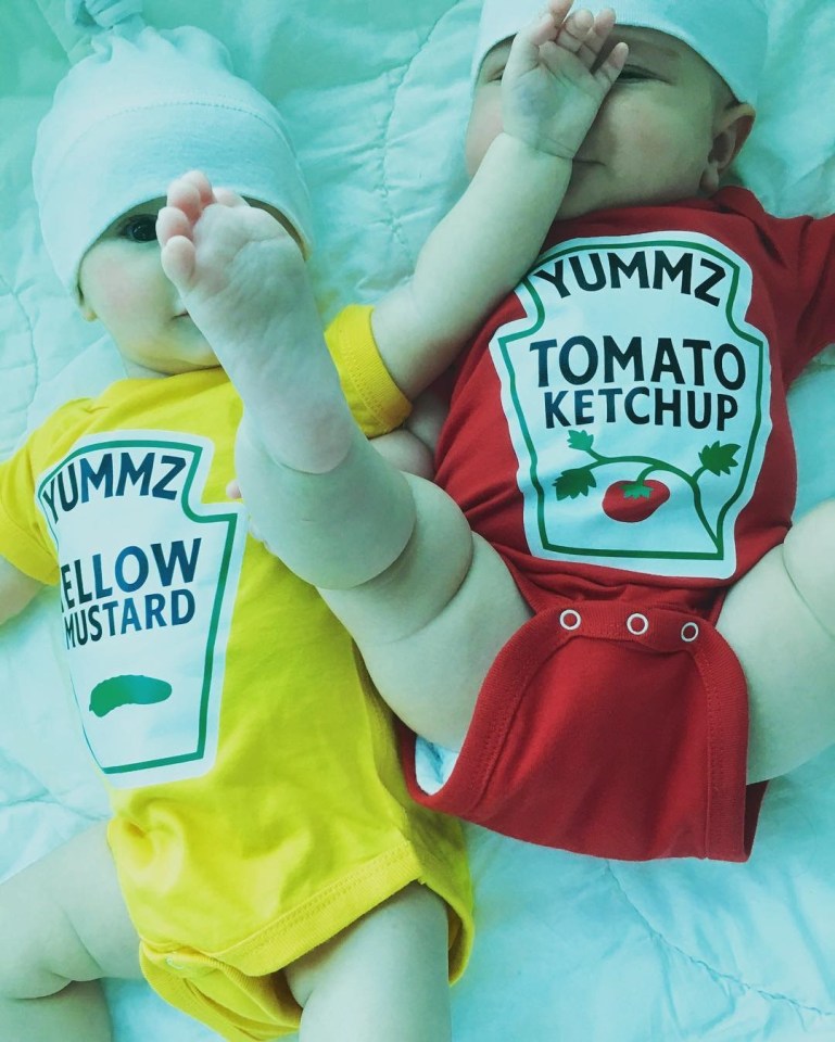  The girls have also coordinated in ketchup and mustard onesies in the past