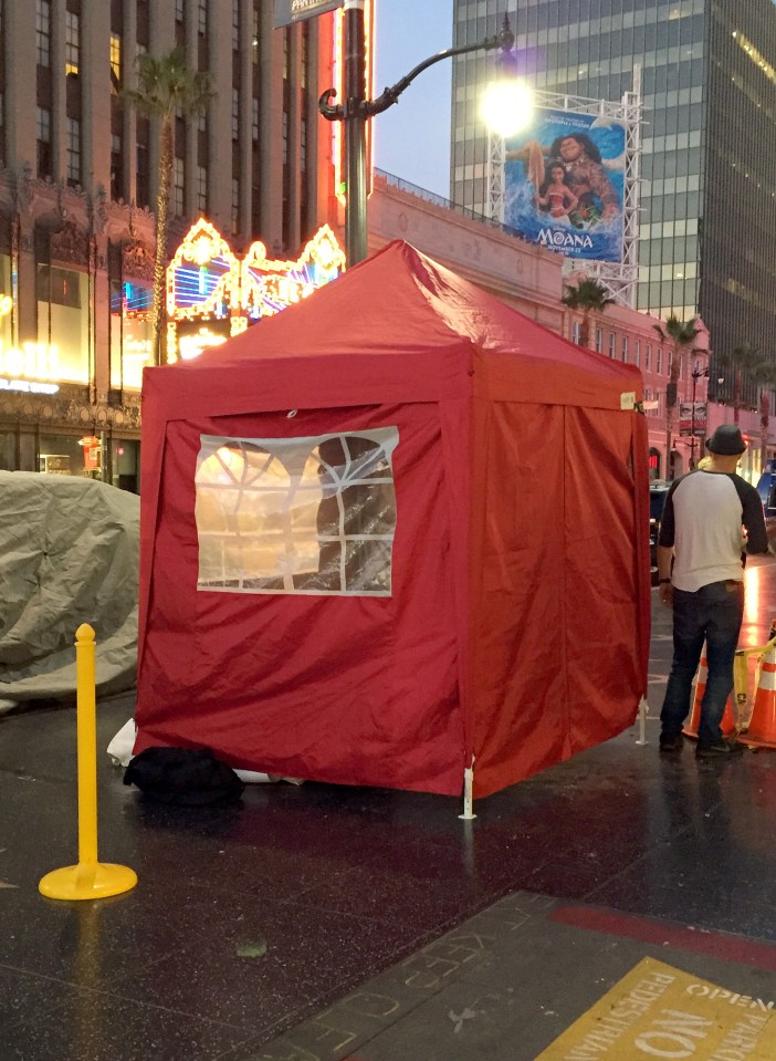  A tent was erected over the star on the Hollywood Walk of Fame when the incident happened