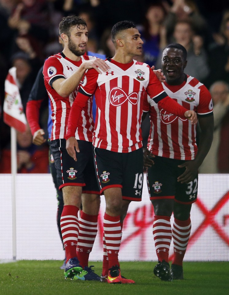  The Southampton players celebrate with Boufal after he scored a smasher tonight (Wednesday)