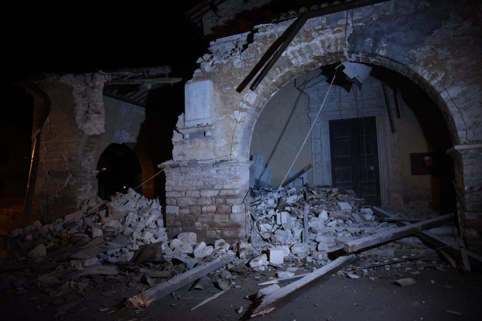  A damaged building is pictured in the village of Villa Sant'Antonio, near Visso central Italy