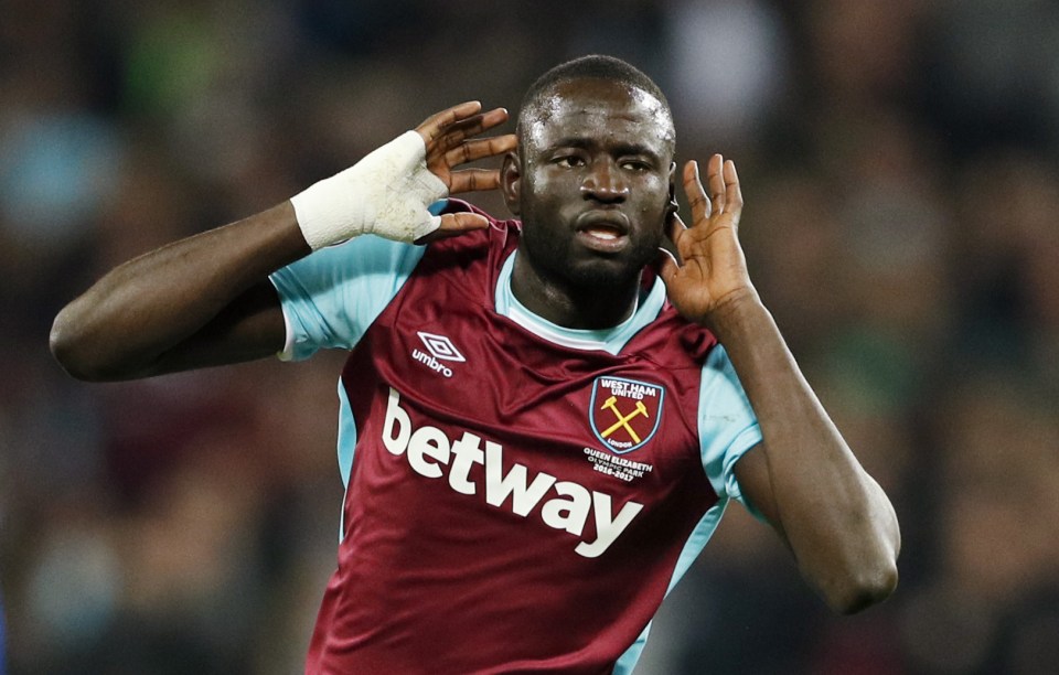  Cheikhou Kouyate celebrates scoring West Ham's opener against Chelsea