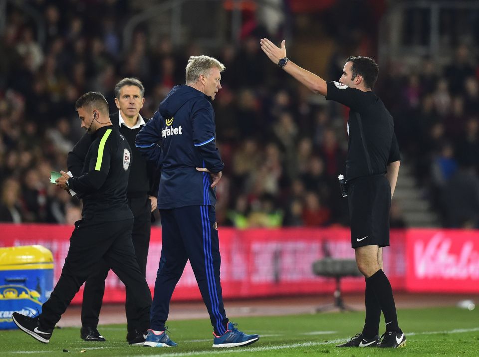  Saints boss Claude Puel watches on as David Moyes is sent to the stands