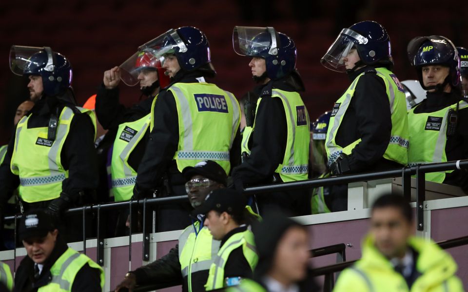  Police stand in the way to ensure Chelsea and West Ham fans are kept apart