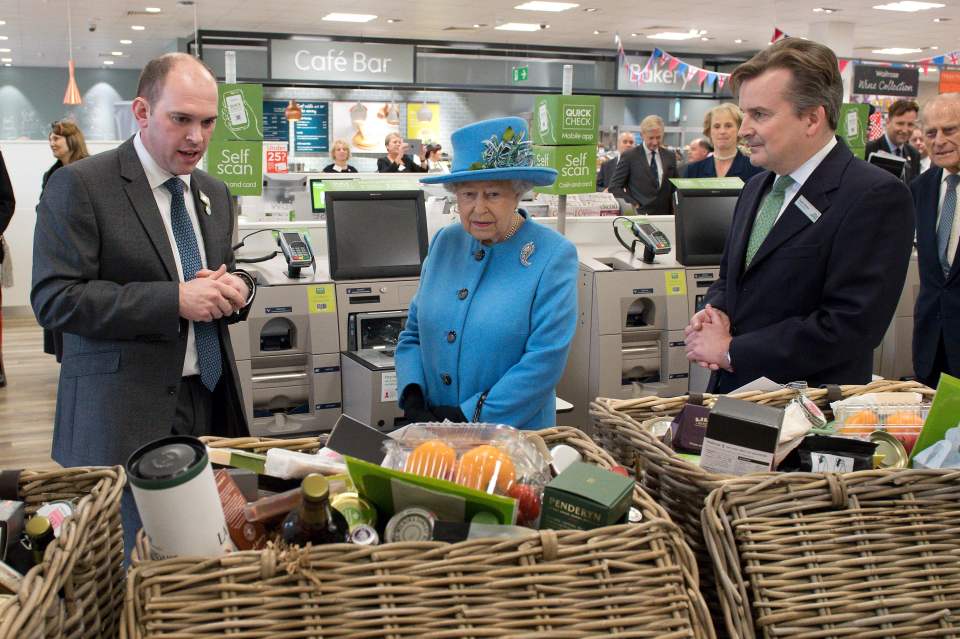 Britain's Queen Elizabeth II looks at fo