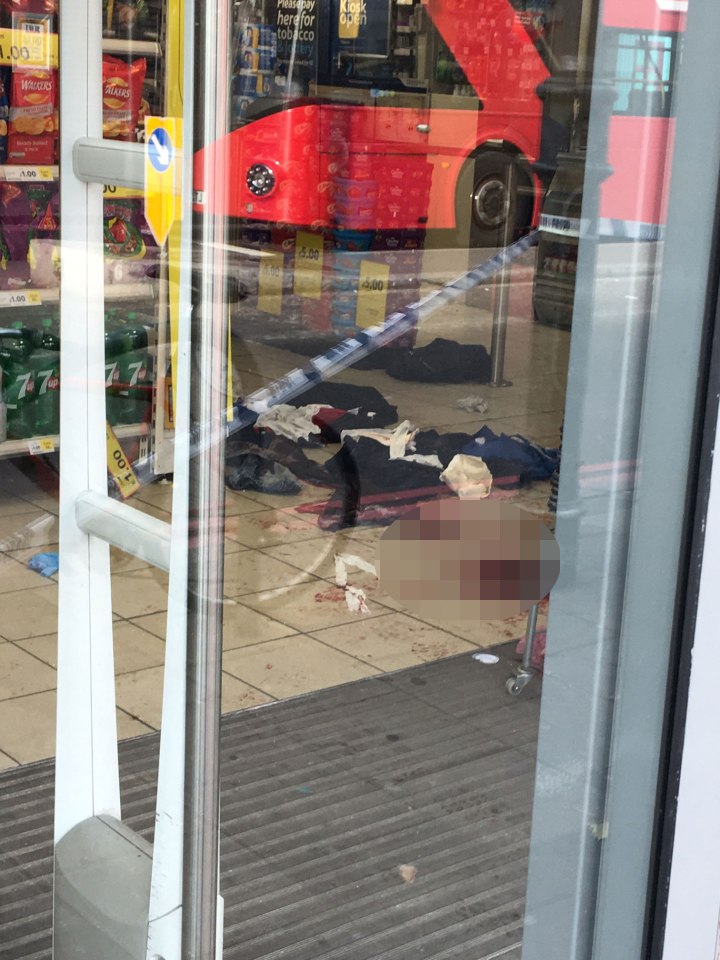  Pools of blood and discarded clothes could be seen on the floor of the supermarket in the aftermath of the attack