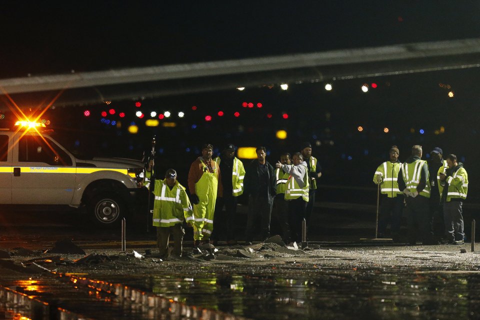 The runway was visibly damaged by the crash, thought to have been caused by bad weather