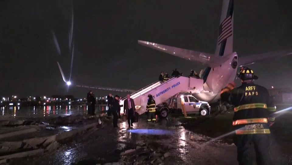 This incredible photograph shows the airport runway was torn to shreds in the crash