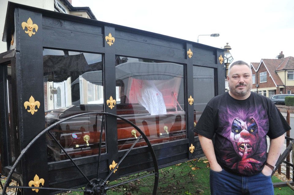 Chris has spent £20,000 on decorations, including a hand-made hearse