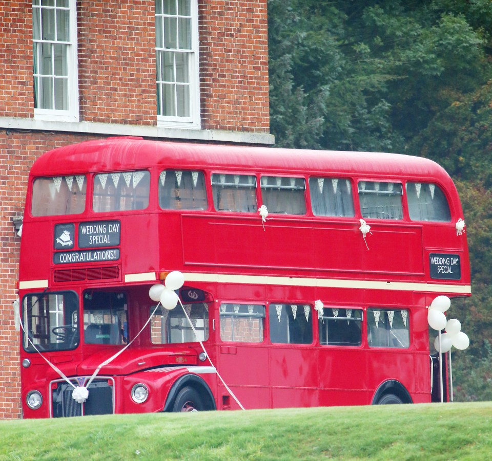  Bussing for it . . . wedding guests arrive in style in London bus