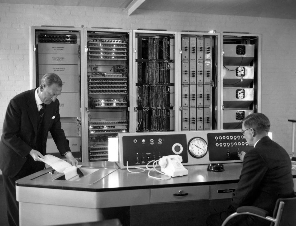 Post Office engineers checking 'Ernie' (Electronic Random Number Indicating Equipment) at the Premium Savings Bonds office in Lytham St Annes, Lancashire