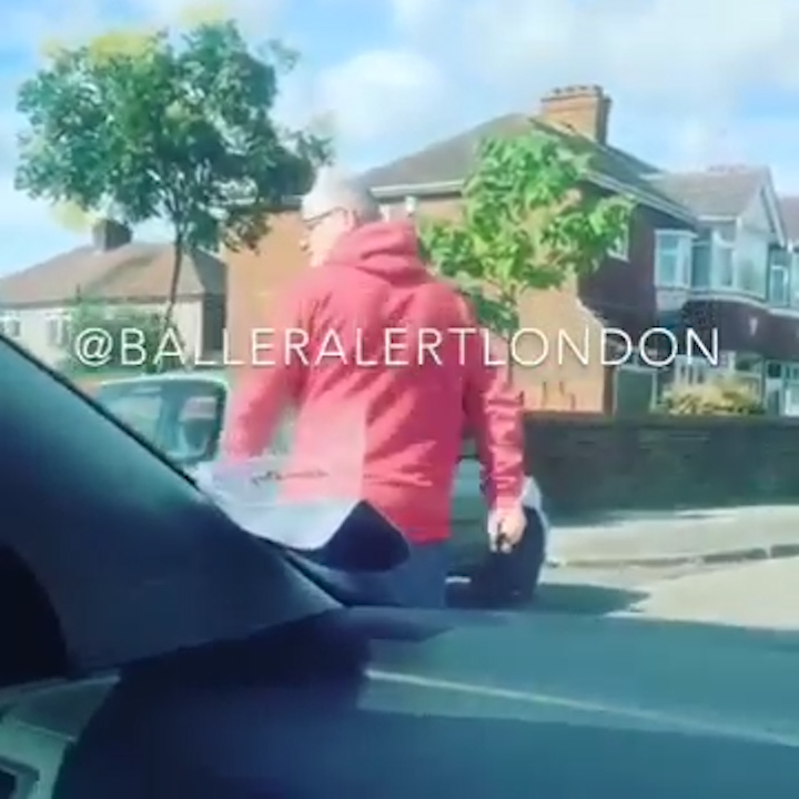  He then storms back to his car parked at the side of the road