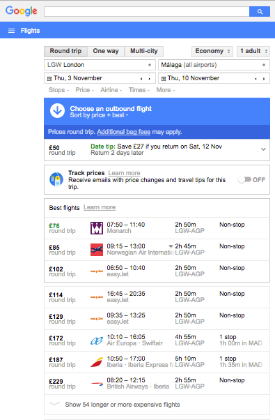  Google Flight found the same flights as Skyscanner but did miss a discounted deal