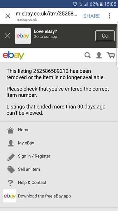  The seller's first post was replaced by this message saying the 'listing has been removed'