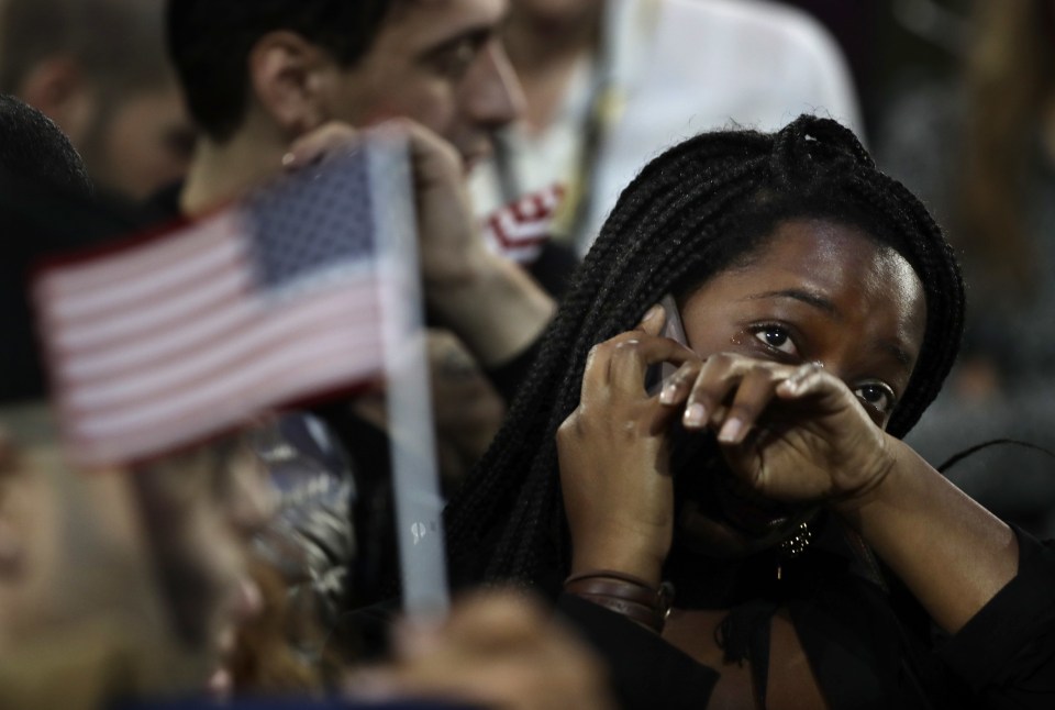  It was a sombre mood at the rally in the Jacob K. Javits Centre, which was supposed to be a celebration for Clinton