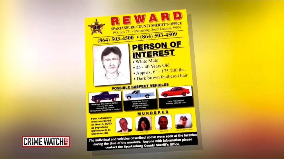 Police released a poster including a sketch of the man they believed may have been involved in the 2003 murders