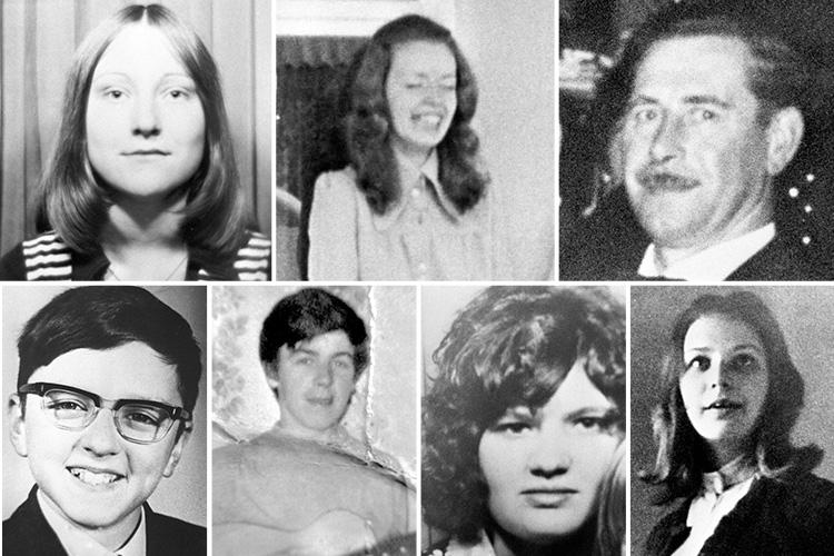  Top from left to right: Jane Davies, 17, the youngest victim; Maureen Roberts, 20; John Clifford Jones, 51