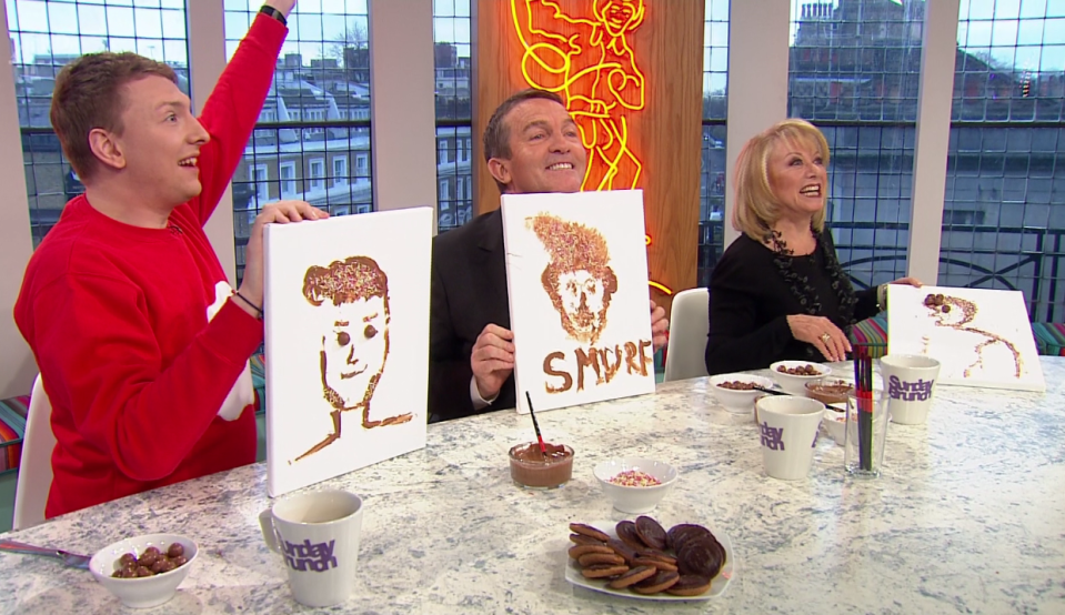  Bradley turned his hand to art as he drew a picture of Olly Murs using chocolate