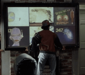  Marty marvels at all of the TV channels during one scene in Back to the Future II