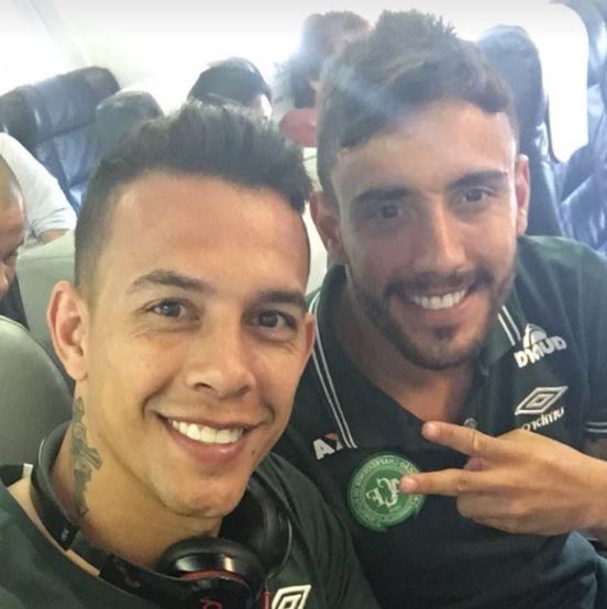 Alan Ruschel (left) uploaded a picture of himself and team-mate Danilo on the plane before it came down