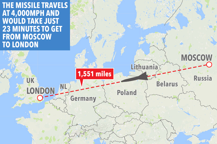  This map reveals how quickly the nuke would arrive