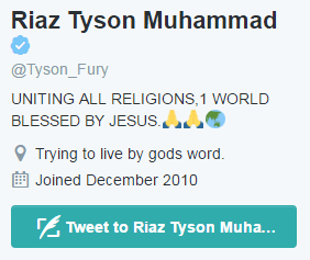  Tyson Fury changed his name to 'Riaz Tyson Muhammad' on Twitter