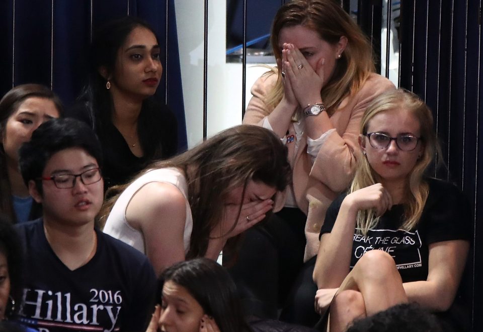  Supporters of Hillary Clinton were left in tears on Tuesday as her rival Trump scored win after win