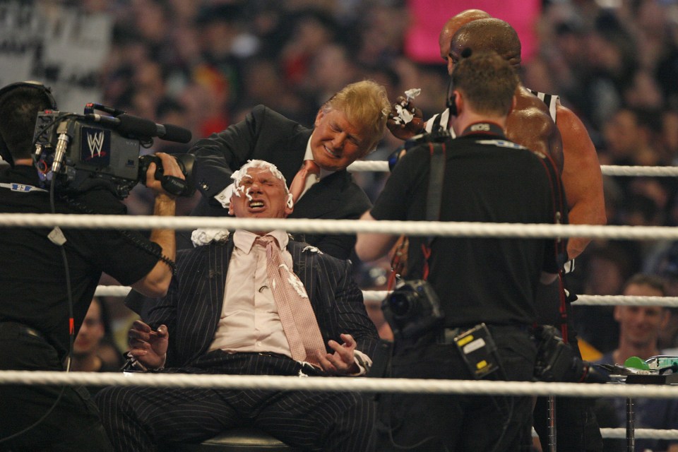  Vince McMahon gets his head shaved by Stone Cold Steve Austin and Donald Trump at WrestleMania 23