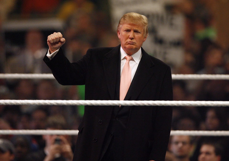  Donald Trump gets the crowd pumped up prior to the start of the WrestleMania 23 on April 1, 2007