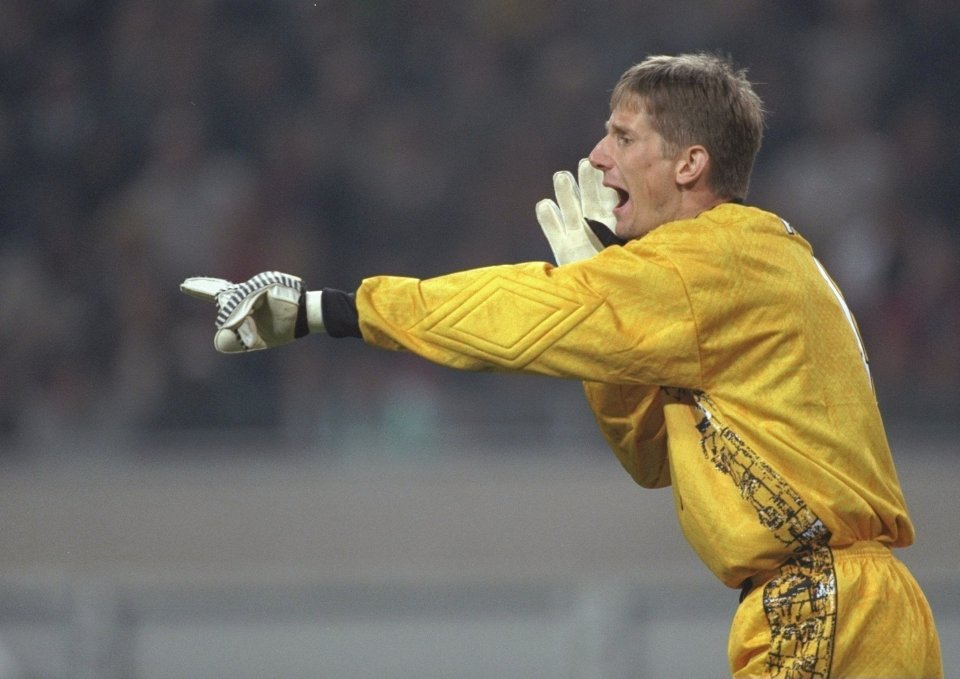 16 Oct 1996: Edwin Van Der Sar of Ajax shouts instructions to his defence during the champions league match between Ajax and Rangers at the Olympic Stadium in Amsterdam, Holland. Ajax went onto win the match by 4-1. Mandatory Credit: Gary M. Prior/Allsport