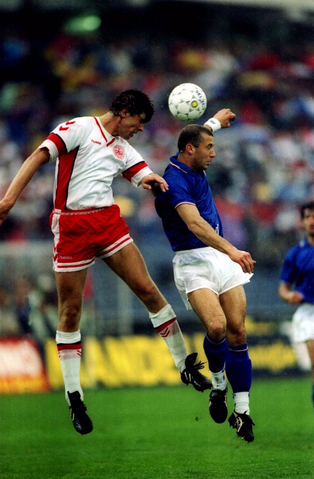  Gianluca Vialli during a 1991 friendly against Denmark, who won Euro 92