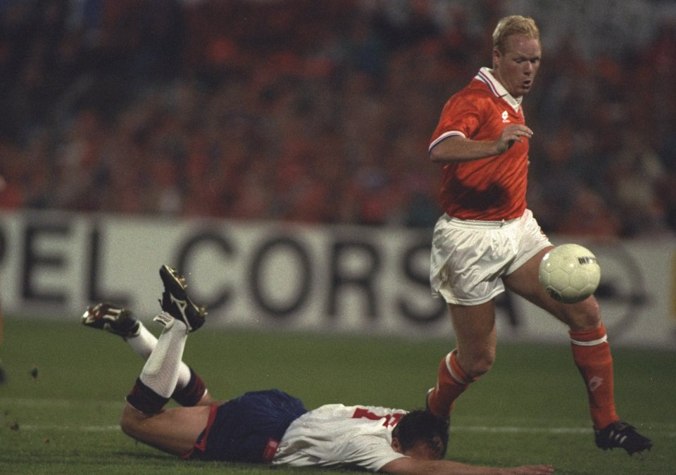  Ronald Koeman leaves David Platt in his dust as Holland beat England 2-0