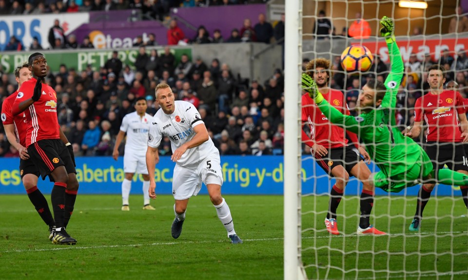 Mike van der Hoorn scored a consolation for Swansea