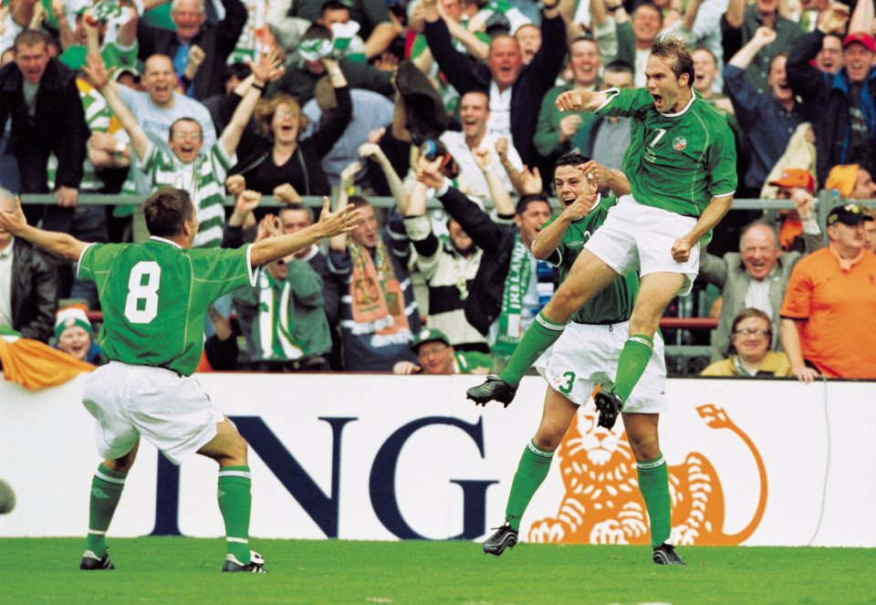  Jason McAteer celebrates dramatic winner for ten-man Ireland against Holland