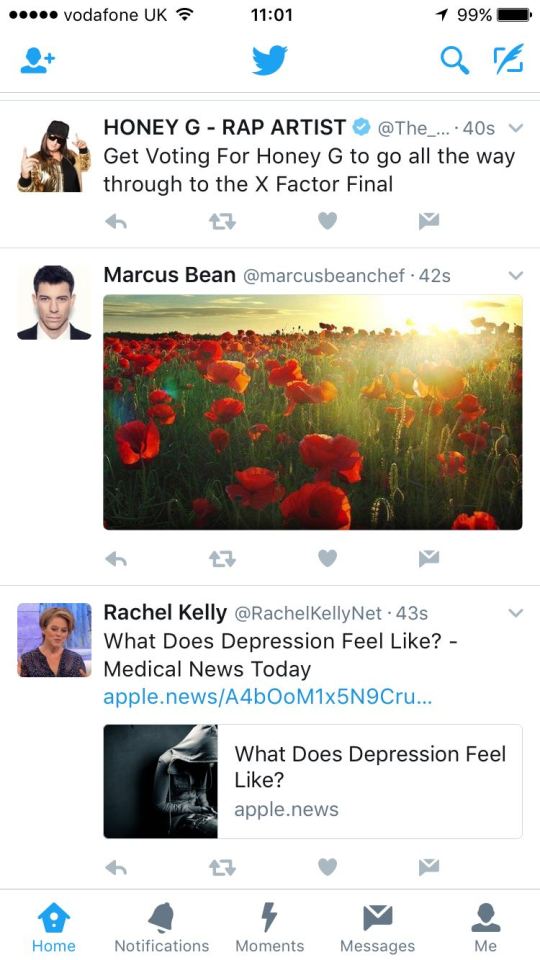 Honey tweeted during the two minute silence on Remembrance Day