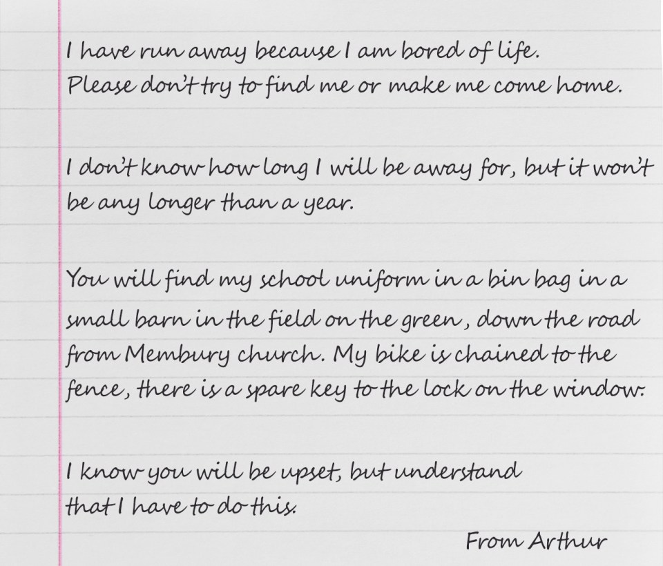  The heartbreaking letter from Arthur which he left to his parents saying he was "bored of his life"